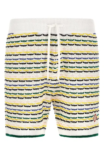 Casablanca Men White Crochet Cotton Tuck Stitch Shorts In Multi