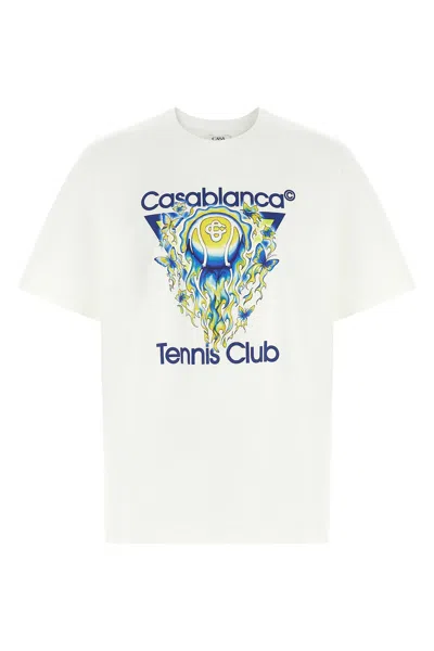 Casablanca Men White Crewneck T-shirt With Logo Print On The Front In Cotton Man