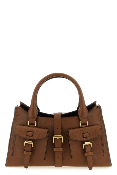 Mulberry Roxanne Brown Small Handbag With Adjustable And Removable Shoulder Strap And Two Front Pockets In Le