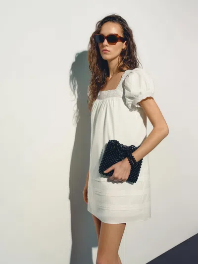 Reformation Joliette Eyelet Trim Puff Sleeve Minidress In White