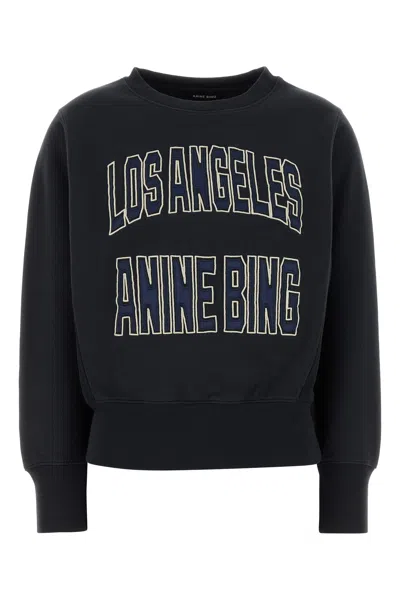 Anine Bing Womens Vintage Black Harry Logo-embroidered Cotton Sweatshirt In Blue