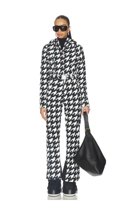 Perfect Moment Polar Flare Houndstooth Down Ski Suit In Black