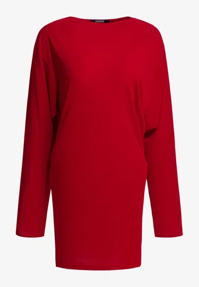 Jacquemus La Mistral Open-back Draped Dress In Red