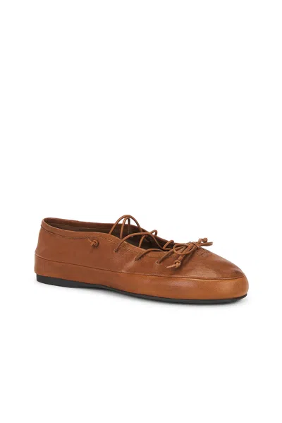 Miu Miu Leather Ballerina Shoes Flat Sole Round Toe In Brown