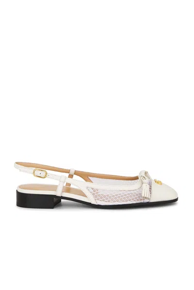 Valentino Garavani Valet Du Roi Tasseled Leather And Mesh Slingback Ballet Flats In White