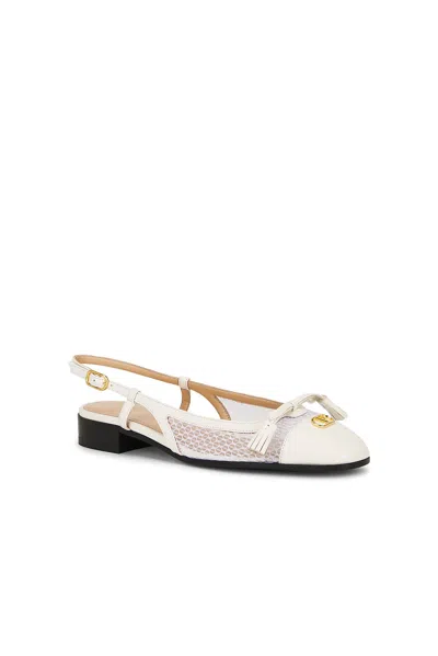 Valentino Garavani Valet Du Roi Tasseled Leather And Mesh Slingback Ballet Flats In White