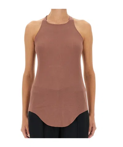 Rick Owens Sleeveless Racerback Top Curved Hem In Brown