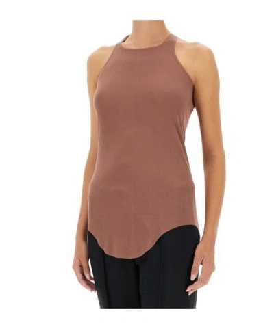 Rick Owens Sleeveless Racerback Top Curved Hem In Brown