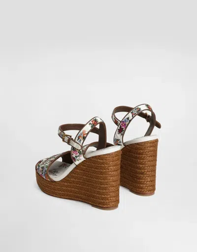 Dolce & Gabbana Leather-trimmed Embroidered Canvas Platform Wedge Sandals In Brown