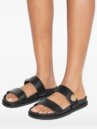 Tory Burch Romy Leather Double Strap Slide Sandals In Black