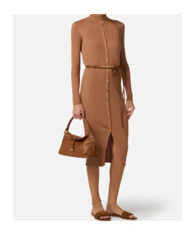 Elisabetta Franchi Dress In Openwork Knit Fabric With Jewel Belt In Multi