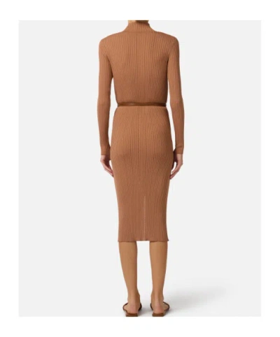 Elisabetta Franchi Dress In Openwork Knit Fabric With Jewel Belt In Multi