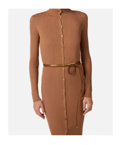 Elisabetta Franchi Dress In Openwork Knit Fabric With Jewel Belt In Multi