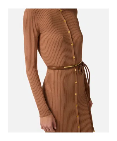 Elisabetta Franchi Dress In Openwork Knit Fabric With Jewel Belt In Multi