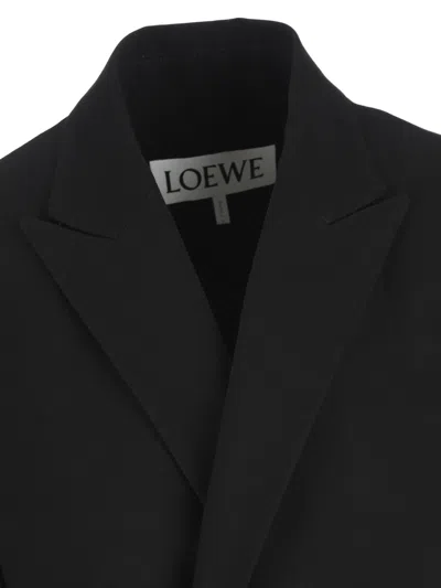 Loewe Womens Black Peak-lapel Draped Wool And Leather Blend Jacket In Black