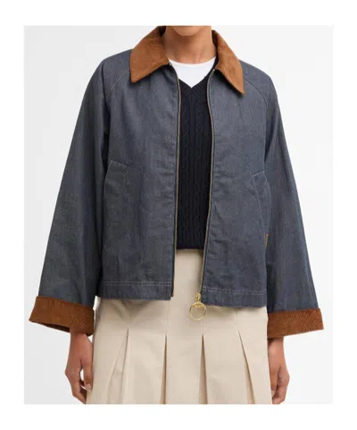 Barbour Freckleton Denim Jacket Dress Contrast Collar Cuffs In Blue