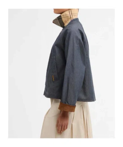 Barbour Freckleton Denim Jacket Dress Contrast Collar Cuffs In Blue