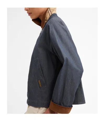 Barbour Freckleton Denim Jacket Dress Contrast Collar Cuffs In Blue