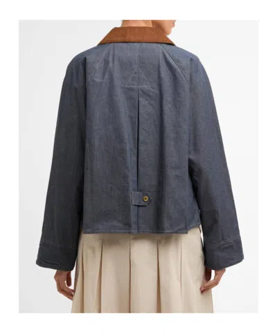 Barbour Freckleton Denim Jacket Dress Contrast Collar Cuffs In Blue