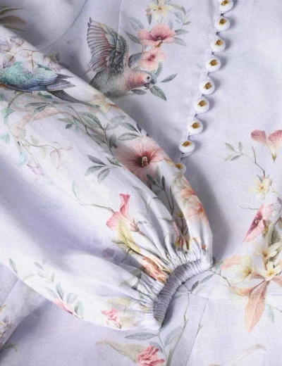 Zimmermann Rebellion Multicolor Midi Dress With Bow Detail On The Front And All-over Floral Print In Linen Woma In Blue