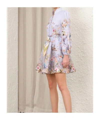 Zimmermann Rebellion Multicolor Midi Dress With Bow Detail On The Front And All-over Floral Print In Linen Woma In Blue