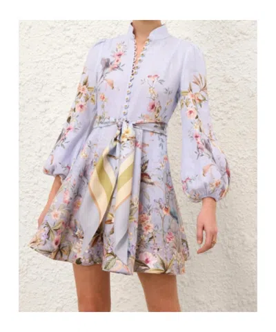 Zimmermann Rebellion Multicolor Midi Dress With Bow Detail On The Front And All-over Floral Print In Linen Woma In Blue