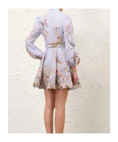 Zimmermann Rebellion Multicolor Midi Dress With Bow Detail On The Front And All-over Floral Print In Linen Woma In Blue