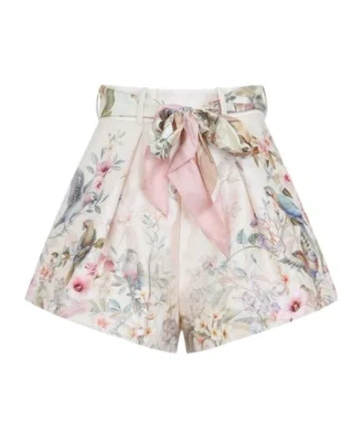Zimmermann Rebellion Multicolor Shorts With Bow On The Front And All-over Floral Motif In Cotton And Silk Woman