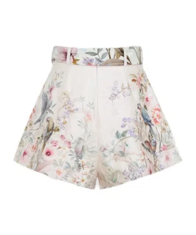 Zimmermann Rebellion Multicolor Shorts With Bow On The Front And All-over Floral Motif In Cotton And Silk Woman