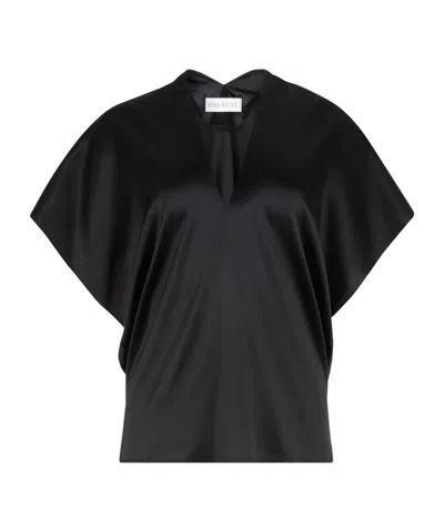 Nina Ricci Silk Top V Neckline Draped Back In Black