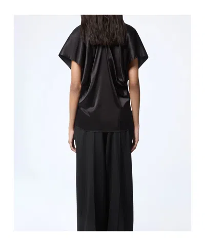 Nina Ricci Silk Top V Neckline Draped Back In Black