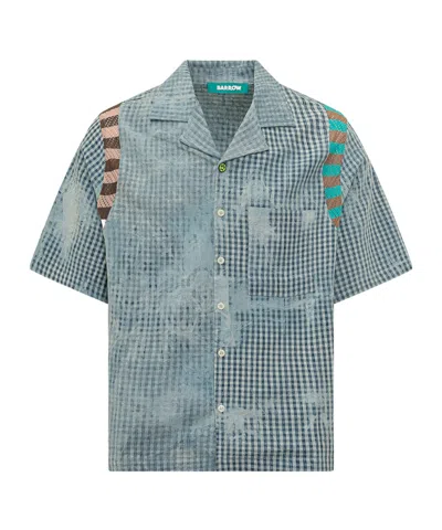 Barrow Bowling Collar Shirt With Micro-checkered Pattern In Blue