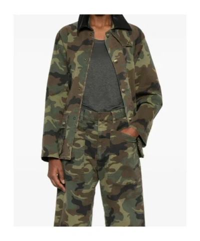 Nili Lotan Casual Jacket High Collar Camouflage Pattern Pockets In Green