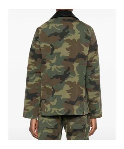 Nili Lotan Casual Jacket High Collar Camouflage Pattern Pockets In Green