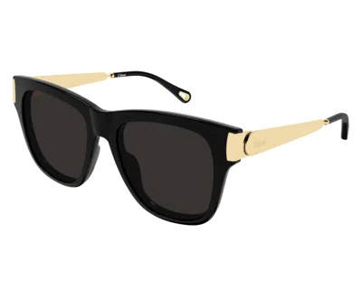 Chloé Bold Square Frame Sunglasses With Glossy Black Front In Black