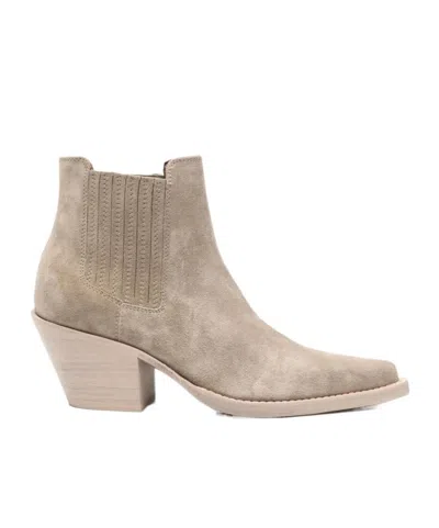 Paris Texas Texan Ankle Boots In Stone Calf Suede Leather In Gray