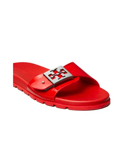 Tory Burch Buckle Slides Sandals Open Toe Flat Sole In Red