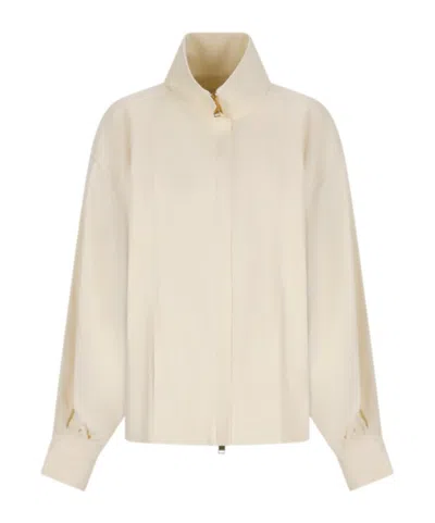 Darkpark Organic Cotton Jacket With High Collar And Pockets In Brown