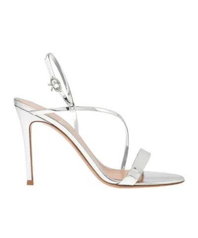 Gianvito Rossi Silver Solid Open Round Toe Heels In Animal Print