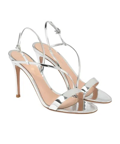 Gianvito Rossi Silver Solid Open Round Toe Heels In Animal Print