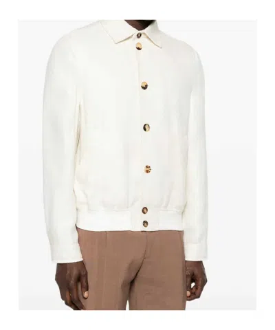 Brunello Cucinelli Hopsack Jacket Long Sleeves Patch Pockets In White
