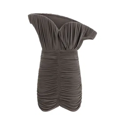 Magda Butrym Sculptural One-shoulder Mini Dress With Rose Petal Detail In Gray