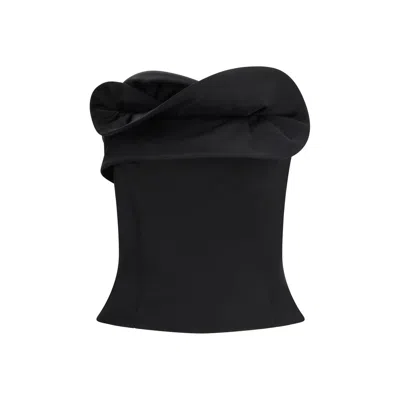Magda Butrym Ruffled Wool And Silk Bustier Top In Black