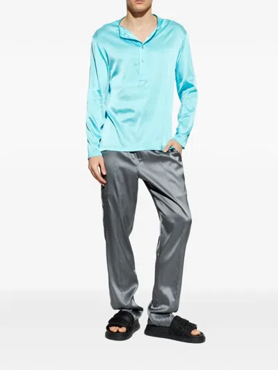 Tom Ford Button-placket Pajama Top In Blue