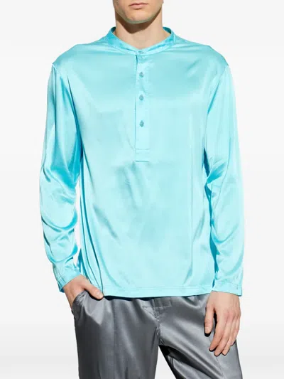 Tom Ford Button-placket Pajama Top In Blue