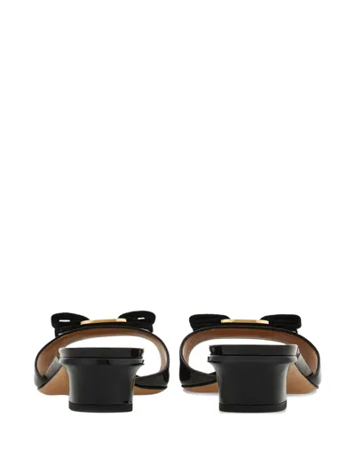 Ferragamo Vanilla Patent Leather Bow Mules In Brown