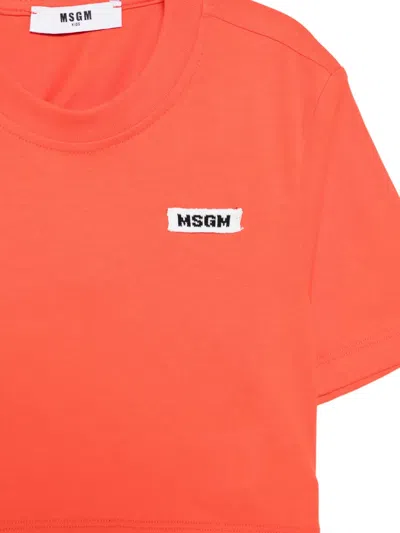 Msgm Logo-appliqué T-shirt In Orange