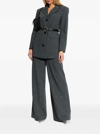 Self-portrait Beaded Drawstring Trousers In Gray