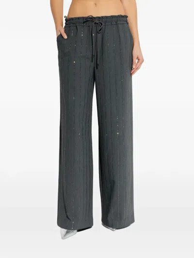 Self-portrait Beaded Drawstring Trousers In Gray
