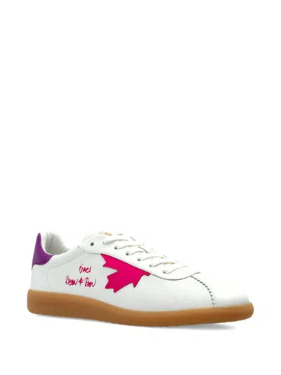 Dsquared2 White Low-top Nappa Purple Accent Sneakers In White